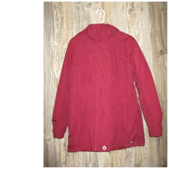 Lands' End Blue Button & Zip Jacket Sz M 10-12 Cinch Waist Hooded Squall Protect - Picture 14 of 16